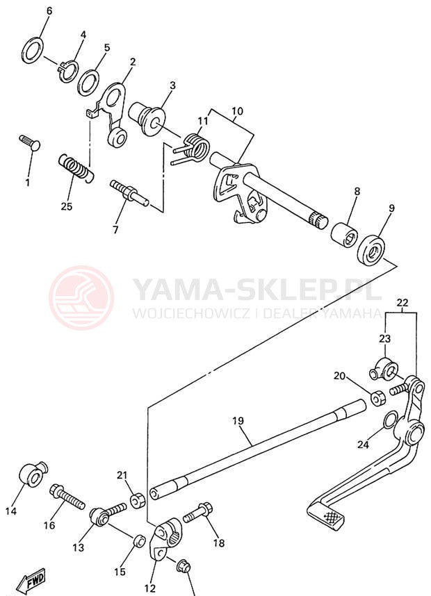 Schemat "Dźwignia zmiany biegów, wałek" do Yamaha R1 YZFR1L/YZFR1LC