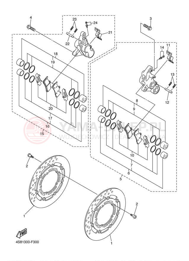 Schemat "Zacisk hamulcowy + tarcza przód" do Yamaha FZ6 FZS6WC/FZS6W