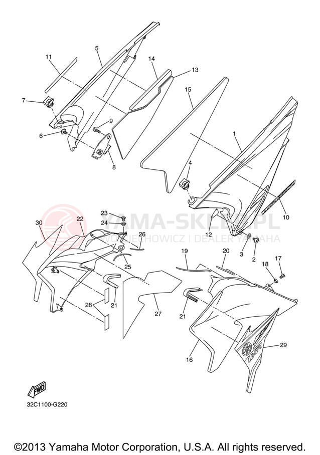 Schemat "Pokrywa boczna" do Yamaha WR250R WR25RXCL/WR25RXL
