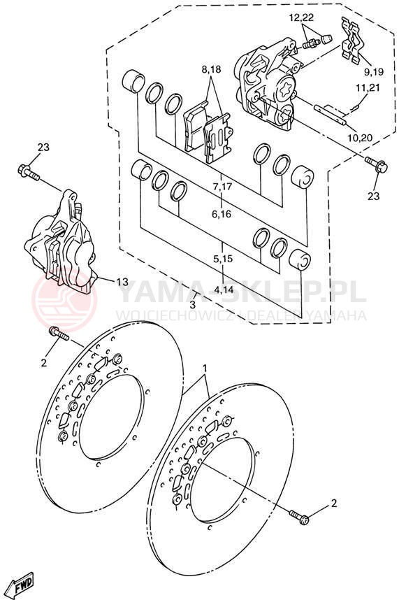 Schemat "Zacisk hamulcowy + tarcza przód" do Yamaha FZ1 FZS1000N/FZS1000NC