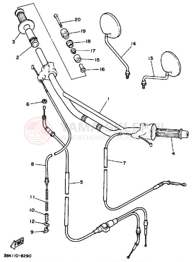 Schemat "Kierownica i osprzęt" do Yamaha DT50LC/DT50A