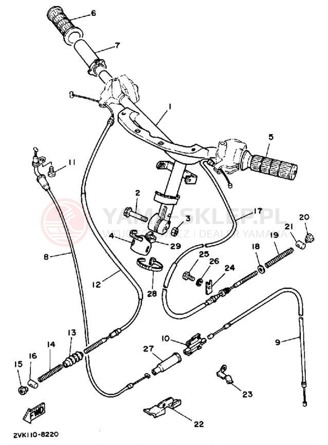 Schemat "Kierownica i osprzęt" do Yamaha JOG CG50W