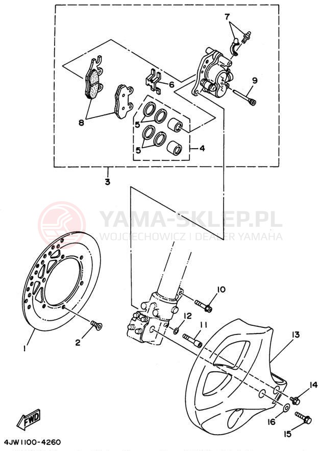 Schemat "Zacisk hamulcowy + tarcza przód" do Yamaha WR250ZH