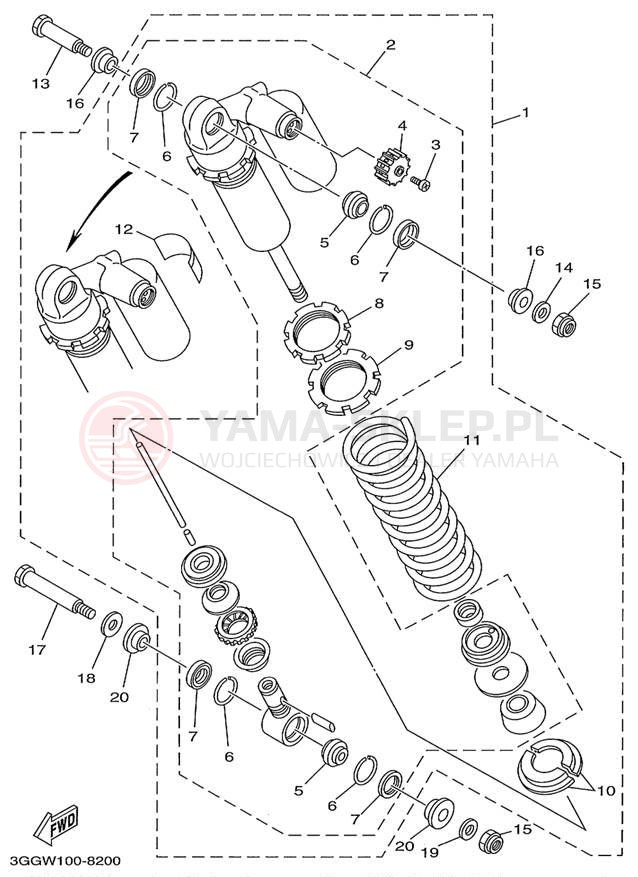 Schemat "zawieszenie tył" do Yamaha BANSHEE YFZ350L