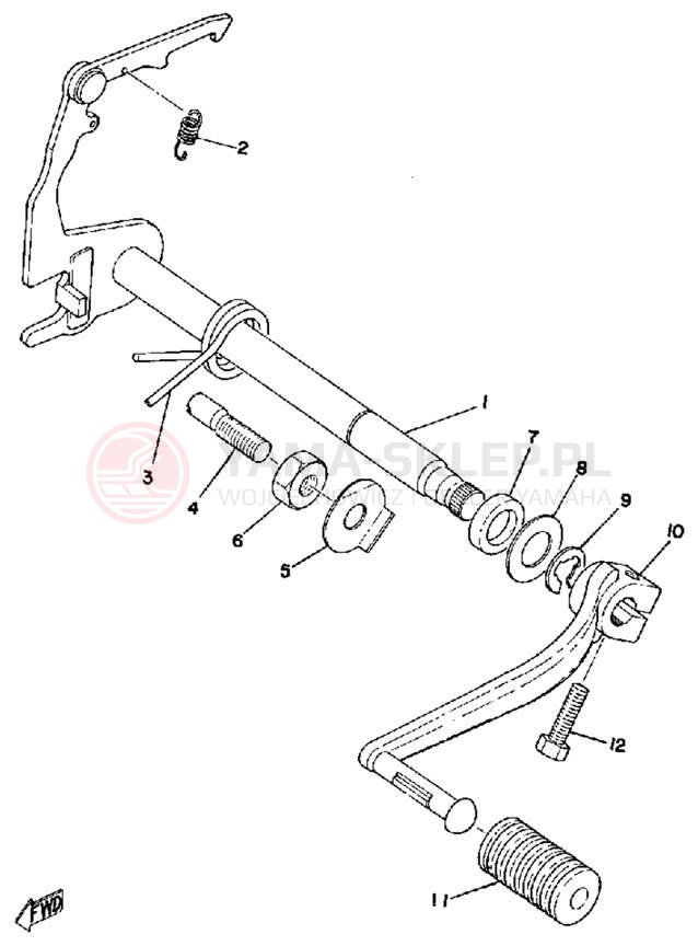 Schemat "Dźwignia zmiany biegów, wałek" do Yamaha RS100B