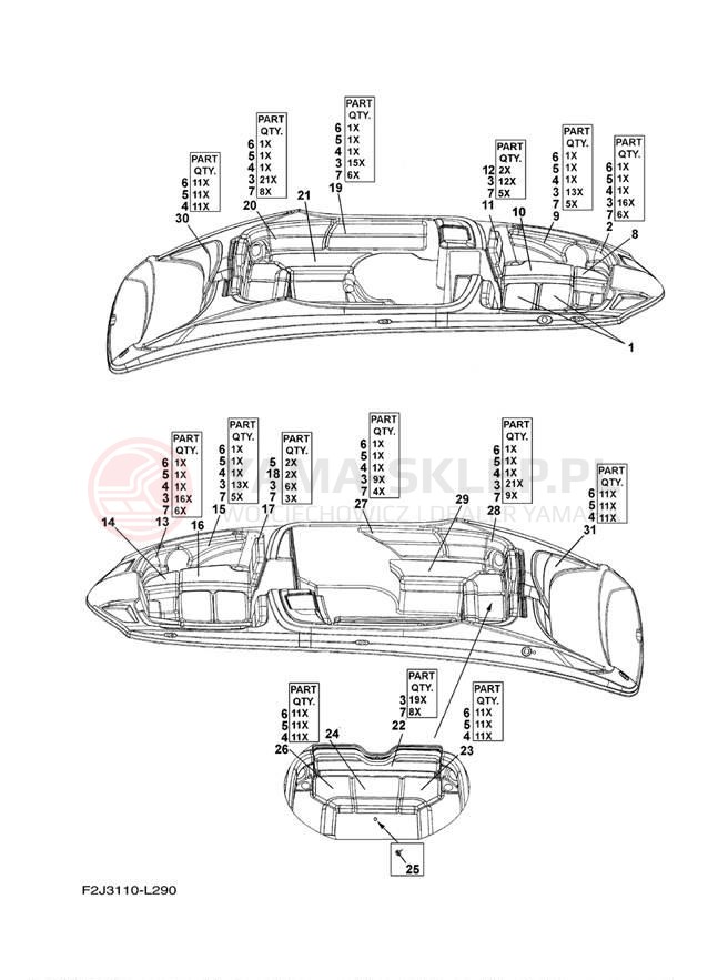Schemat "Schowek pod siedzeniem," do Yamaha 212SS XAT1800CL
