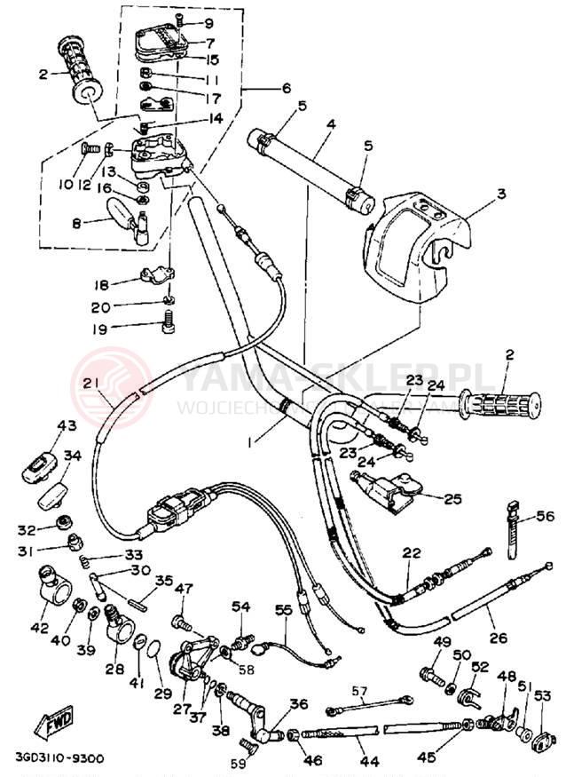 Schemat "Kierownica i osprzęt" do Yamaha WARRIOR YFM350XA
