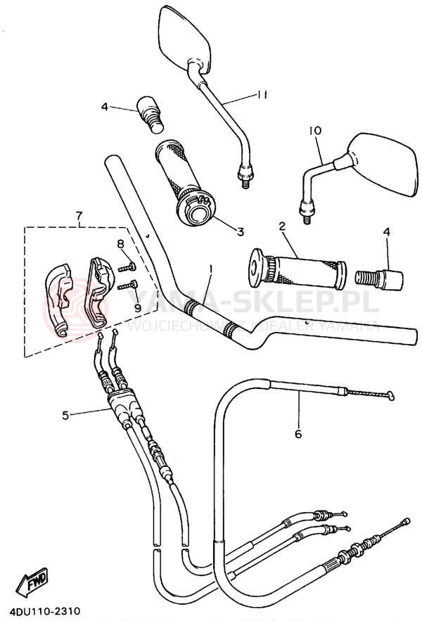 Schemat "Kierownica i osprzęt" do Yamaha SECA II XJ600SFC/XJ600SF