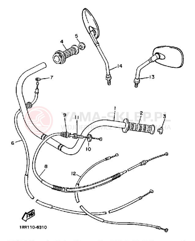 Schemat "Kierownica i osprzęt" do Yamaha VIRAGO 1100 XV1100TC/XV1100T
