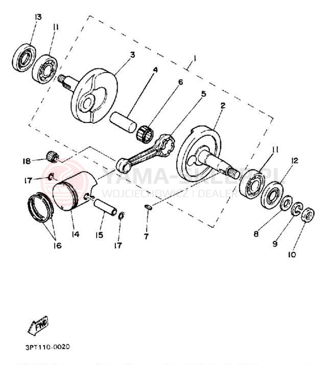 Schemat "Wał korbowy, tłok" do Yamaha Y-ZINGER PW50B