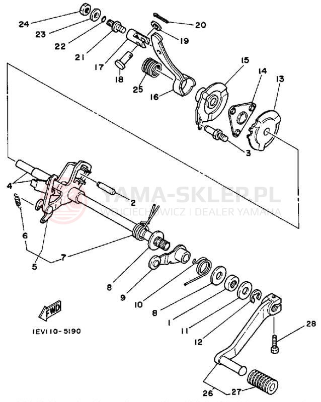 Schemat "Dźwignia zmiany biegów, wałek" do Yamaha MOTO-4 YFM200DXT