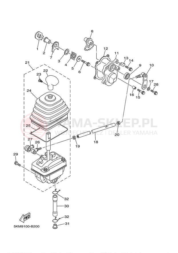 Schemat "Dźwignia zmiany biegów, wałek" do Yamaha GRIZZLY 660 YFM66FGW