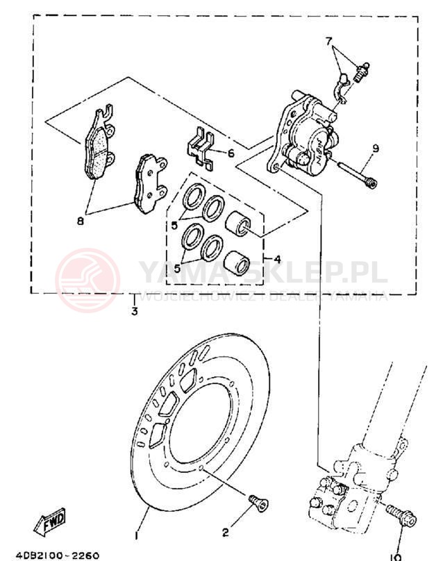 Schemat "Zacisk hamulcowy + tarcza przód" do Yamaha WR250ZE
