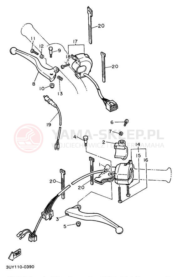 Schemat "Kierownica i osprzęt" do Yamaha XT600EEC/XT600EE