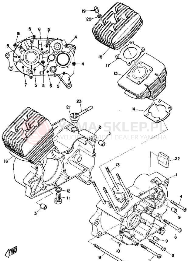 Schemat "cylinder, obudowa silnika" do Yamaha LS2