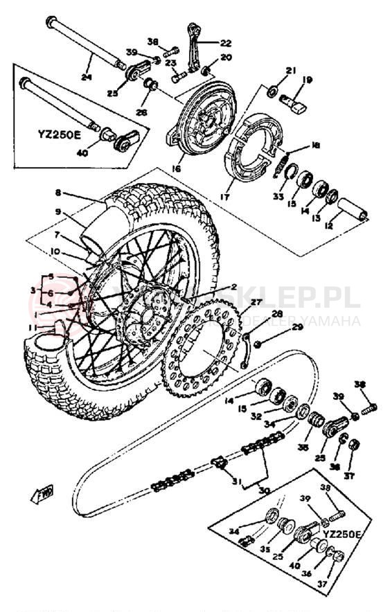 Schemat "Koło tył" do Yamaha YZ250D