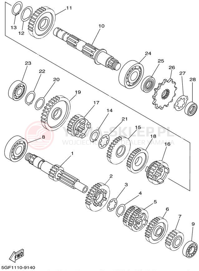 Schemat "Skrzynia biegów " do Yamaha TTR250 TTR250P/TTR250PC