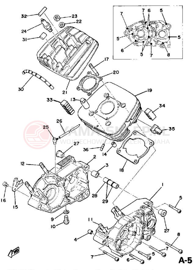 Schemat "cylinder, obudowa silnika" do Yamaha DT125E