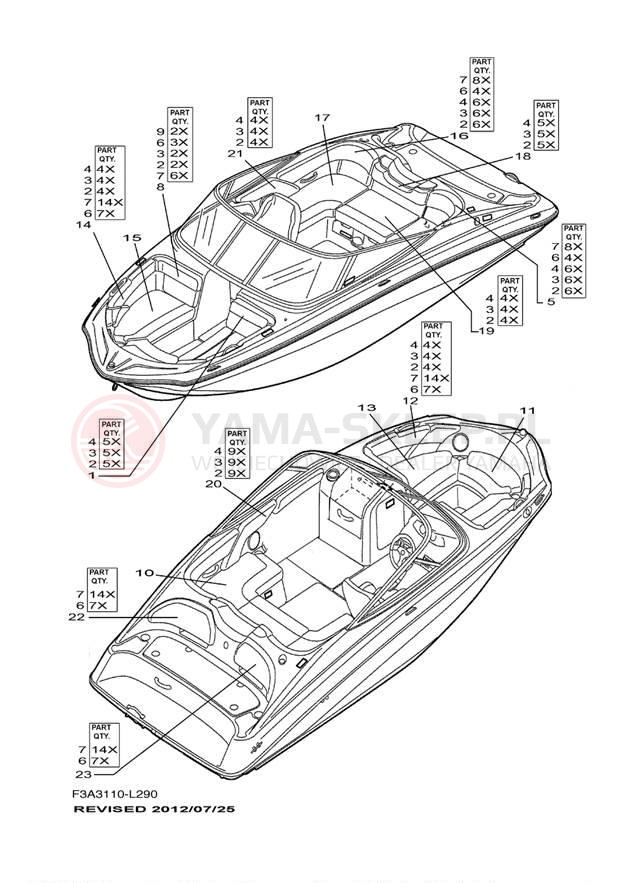 Schemat "Schowek pod siedzeniem," do Yamaha SX190 RX1800DL/RX1800CL