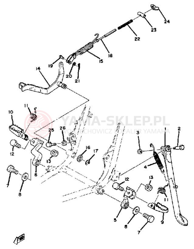 Schemat "Stopka postoj., dźw. Hamulca tył" do Yamaha YZ125G