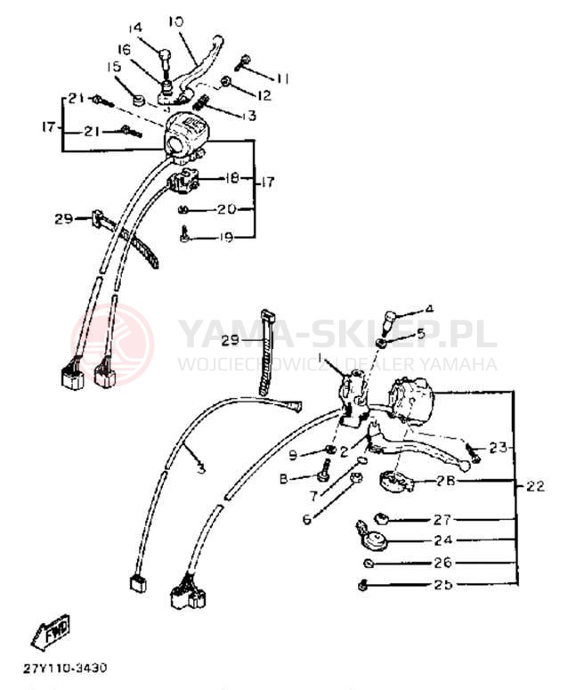 Schemat "Kierownica i osprzęt" do Yamaha XV920K