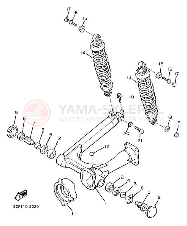 Schemat "wahacz, zawieszenie tył" do Yamaha VIRAGO 1100 XV1100U/XV1100UC