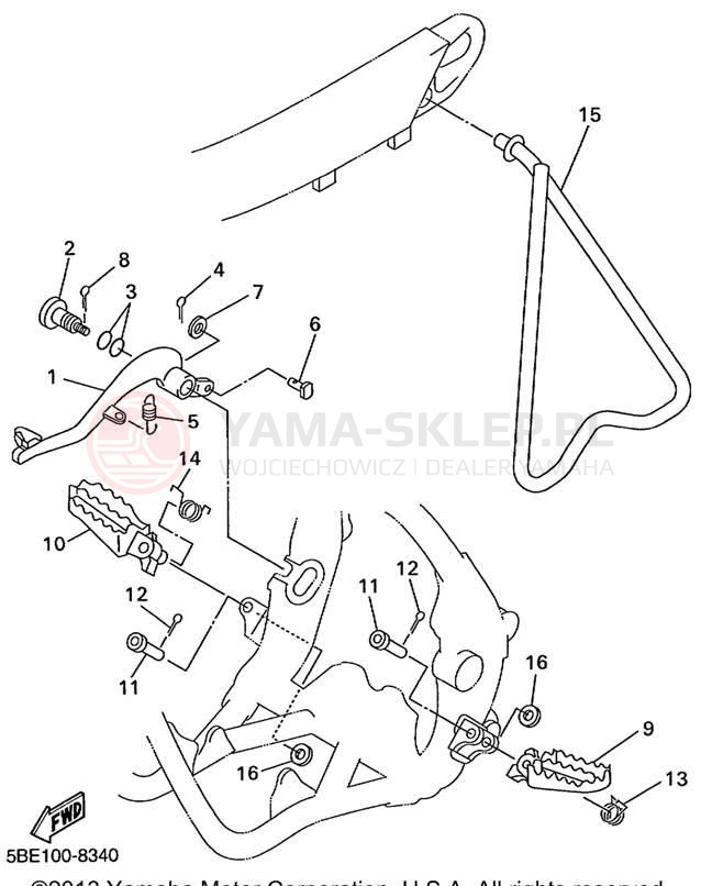 Schemat "Stopka postojowa i podnóżki" do Yamaha YZ400FL