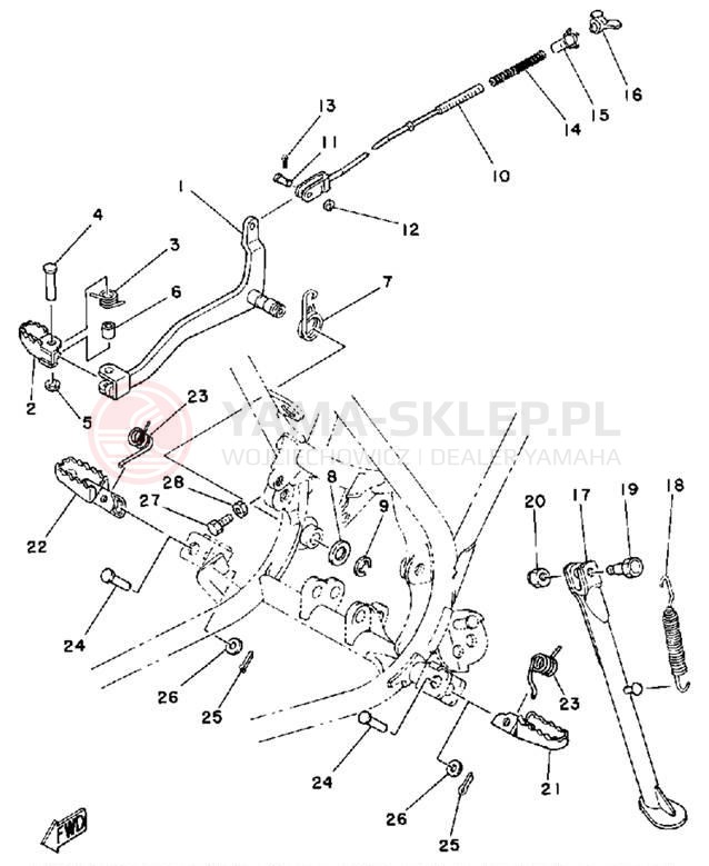 Schemat "Stopka postojowa i podnóżki" do Yamaha IT125G