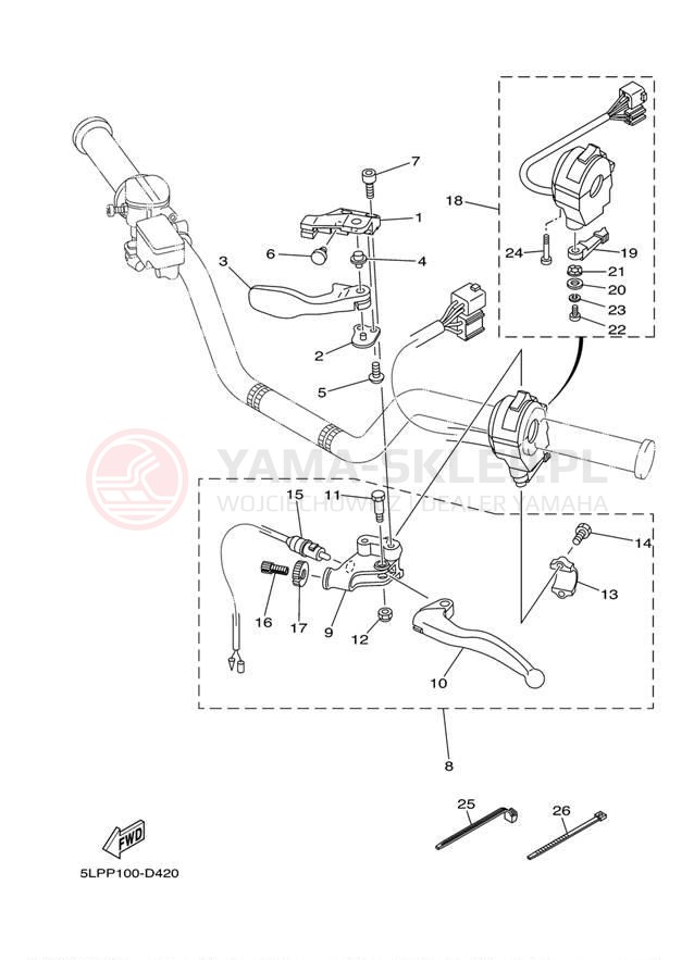 Schemat "Kierownica i osprzęt" do Yamaha 660R RAPTOR YFM660RT