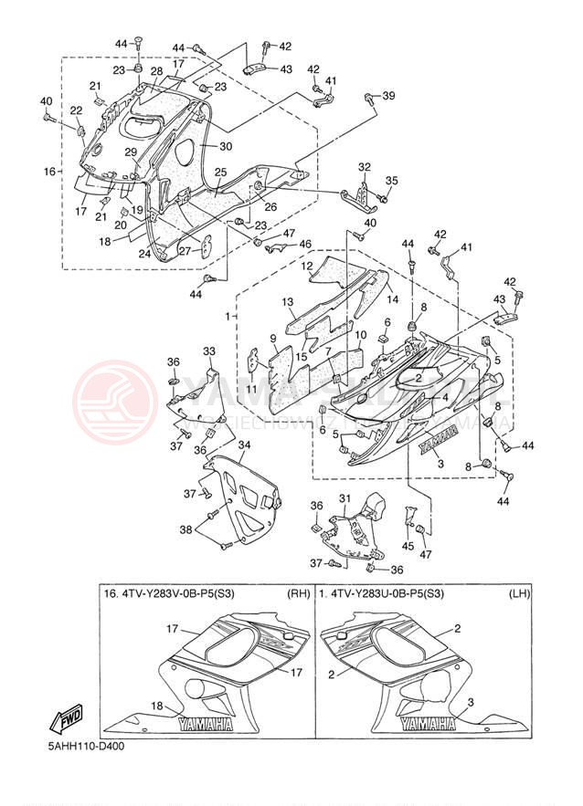 Schemat "elementy nadwozia" do Yamaha YZF600R YZF600RT/YZF600RTC