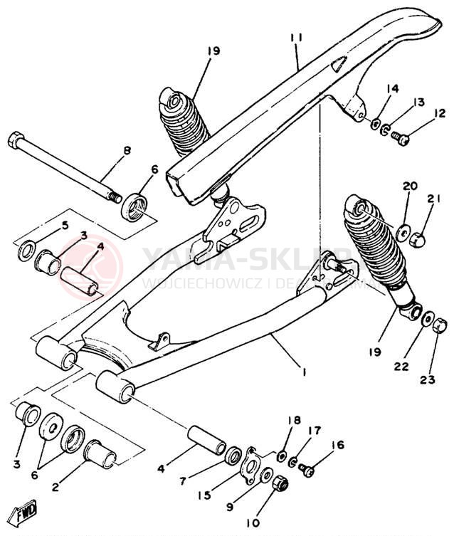 Schemat "wahacz, zawieszenie tył" do Yamaha SR250H