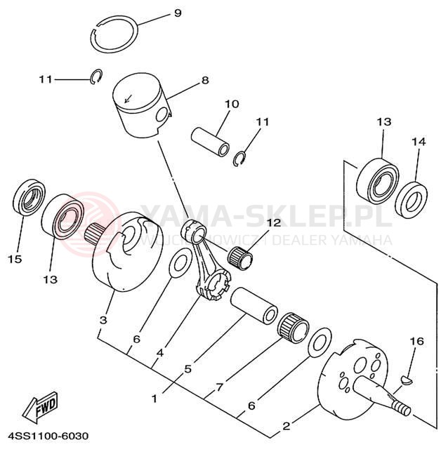 Schemat "Wał korbowy, tłok" do Yamaha YZ125 YZ125L1