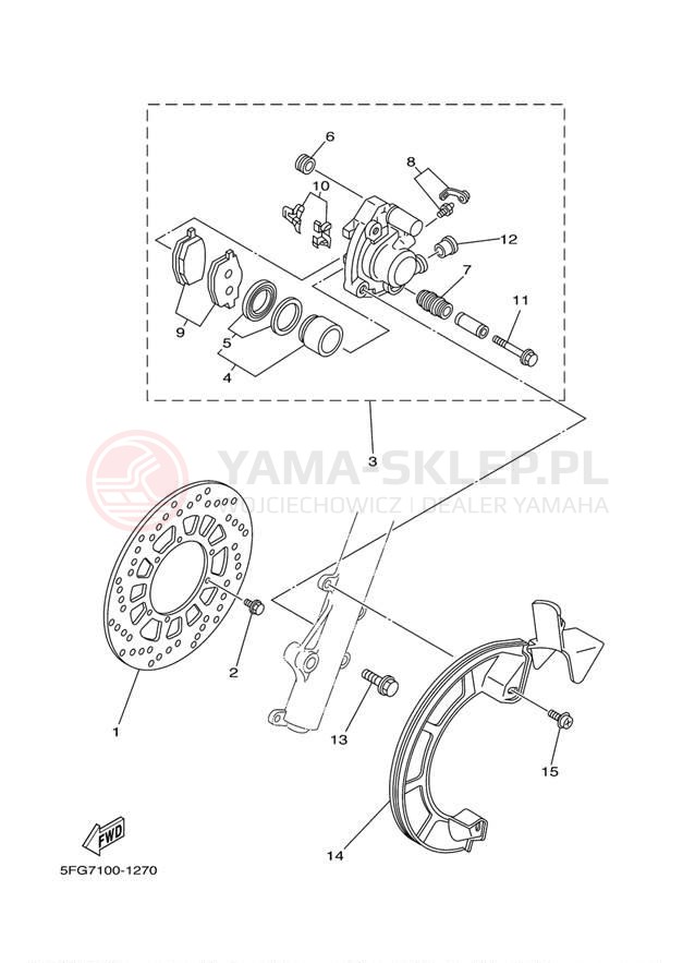 Schemat "Zacisk hamulcowy + tarcza przód" do Yamaha TTR225 TTR225NC/TTR225N