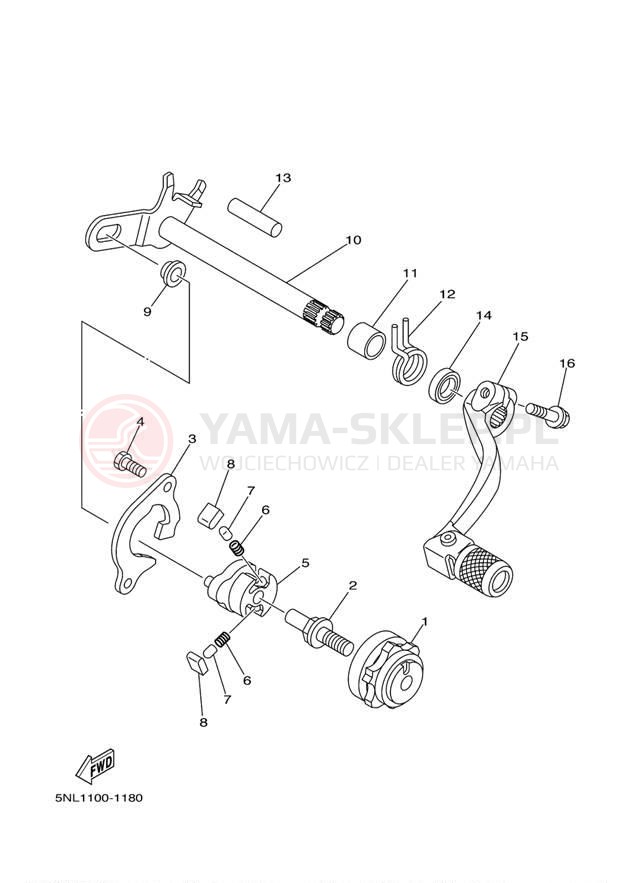 Schemat "Dźwignia zmiany biegów, wałek" do Yamaha WR250F WR250FR