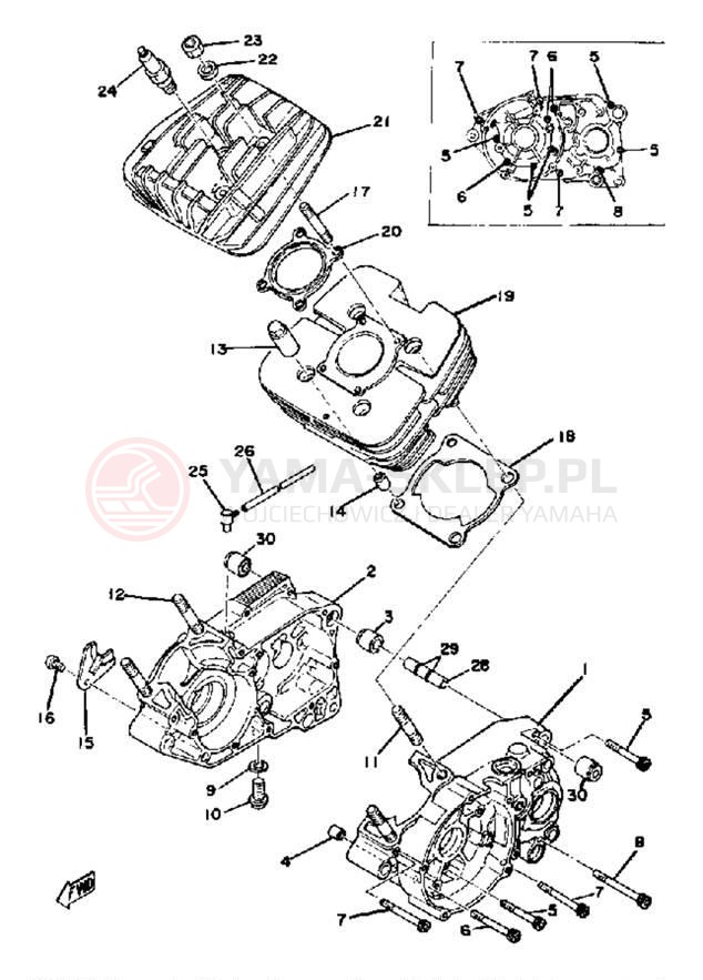 Schemat "Obudowa silnika - cylinder" do Yamaha YZ125A