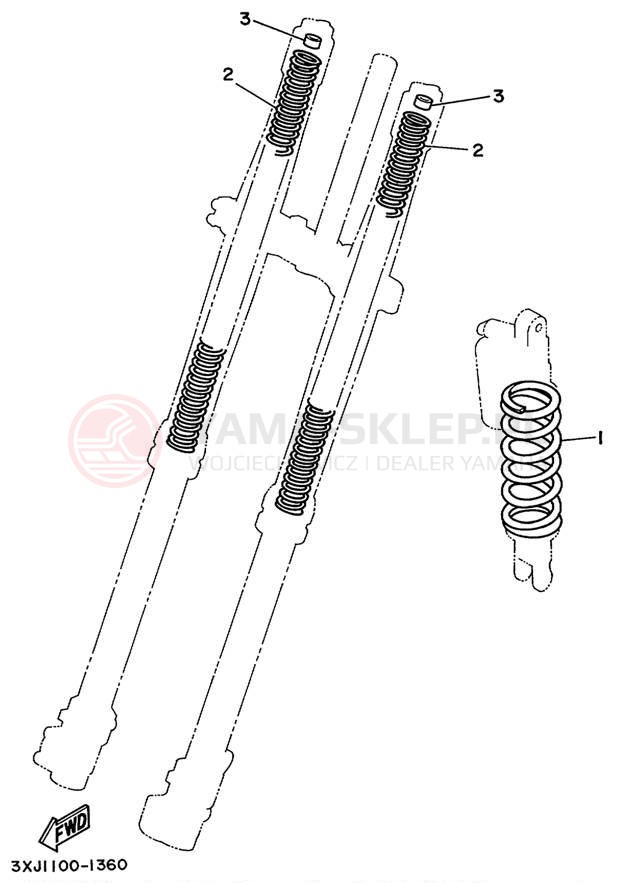 Schemat "Zawieszenie przód" do Yamaha YZ125 YZ125L1