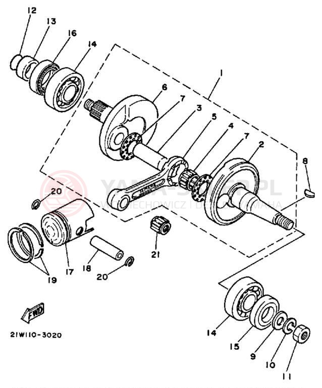 Schemat "Wał korbowy, tłok" do Yamaha Y-ZINGER PW80K