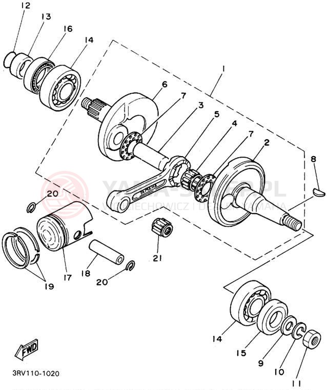 Schemat "Wał korbowy, tłok" do Yamaha Y-ZINGER PW80G