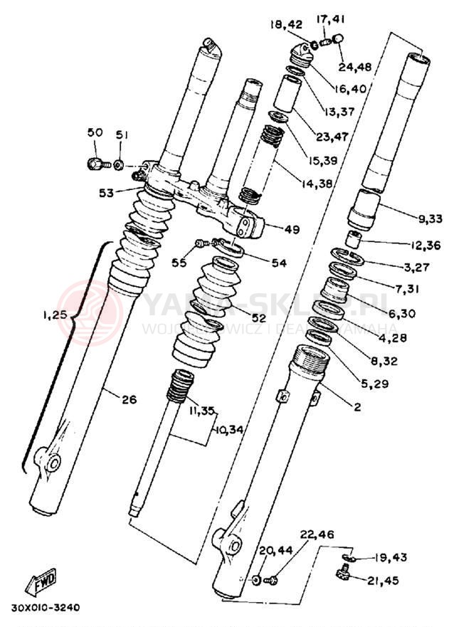 Schemat "Amortyzatory przód" do Yamaha XT250LC/XT250L