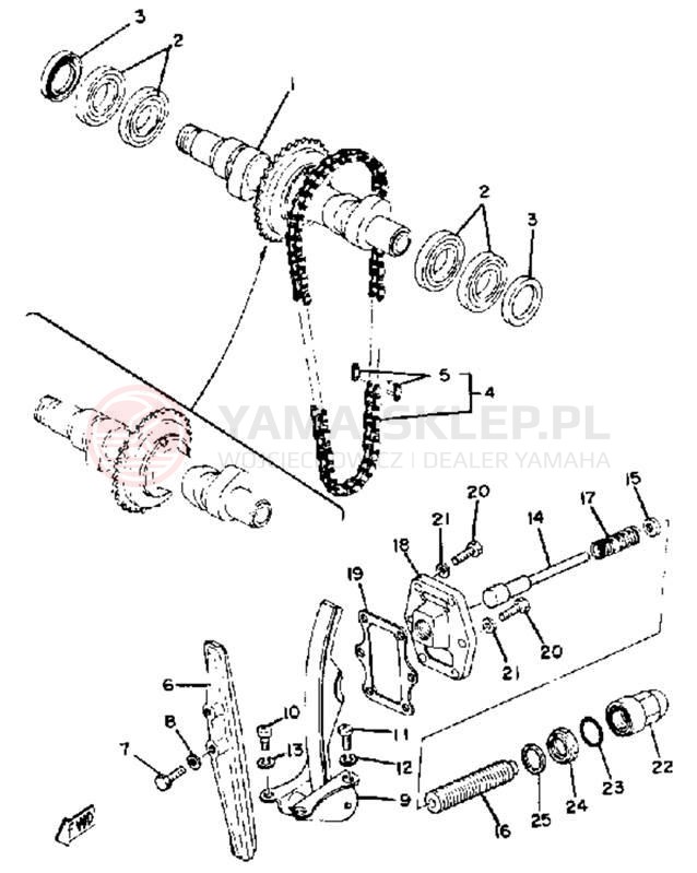 Schemat "Rozrząd - łańcuszek" do Yamaha XS650G