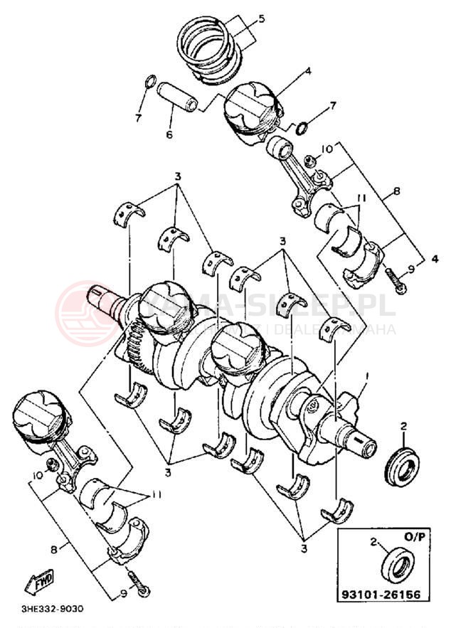 Schemat "Wał korbowy, tłok" do Yamaha FZR600WC