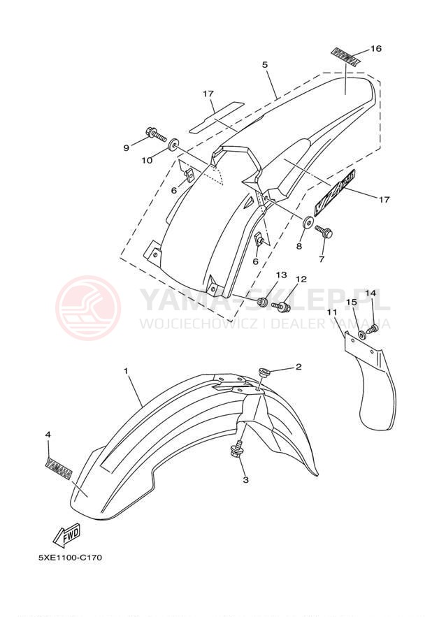 Schemat "błotnik" do Yamaha YZ125 YZ125T1