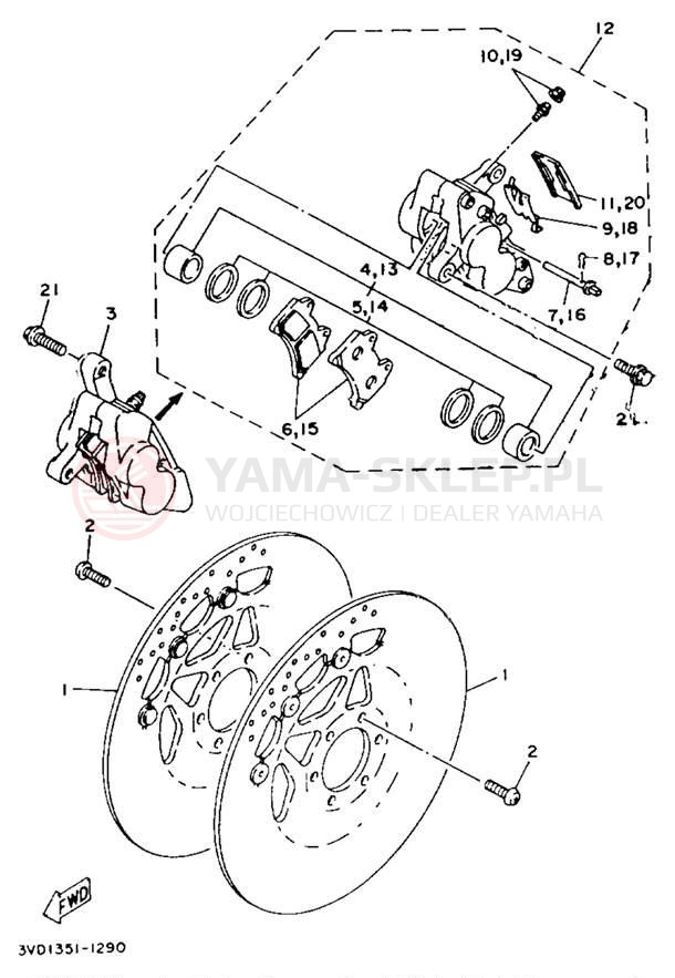 Schemat "Zacisk hamulcowy + tarcza przód" do Yamaha TDM850 TDM850E/TDM850EC
