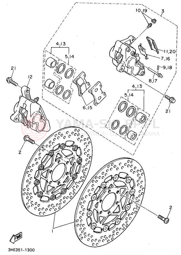 Schemat "Zacisk hamulcowy + tarcza przód" do Yamaha FZR600RG/FZR600RGC