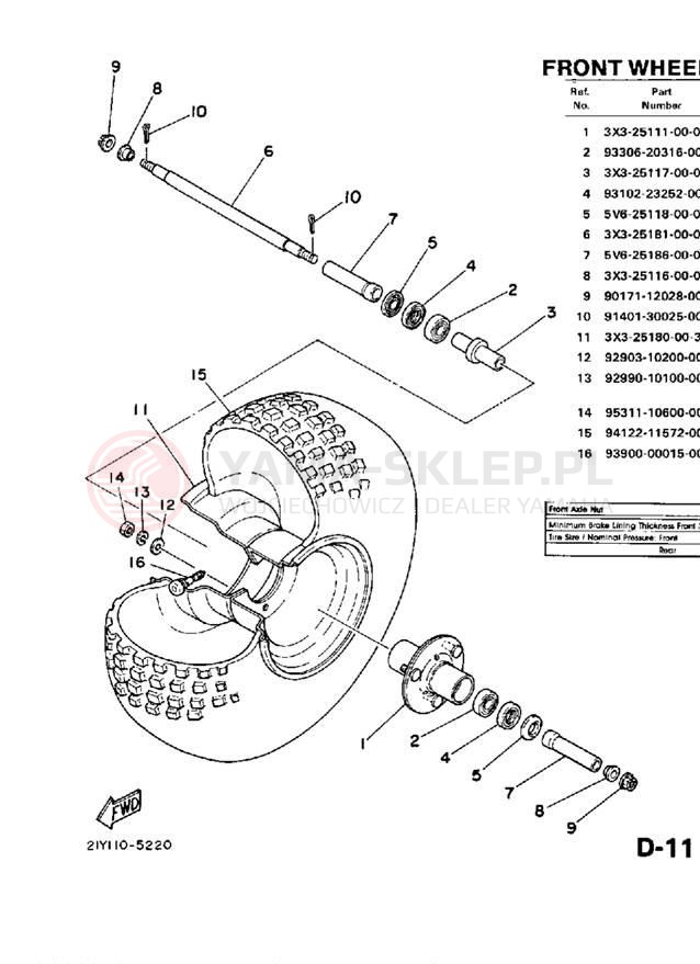 Schemat "Koło przód" do Yamaha YT125N