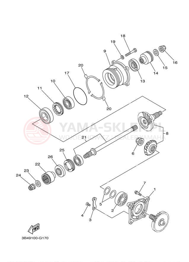 Schemat "Przeniesienie napędu" do Yamaha GRIZZLY 700 4WD YFM7FGAGR