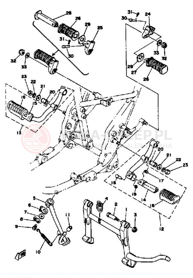 Schemat "Stopka postojowa i podnóżki" do Yamaha XS650SG