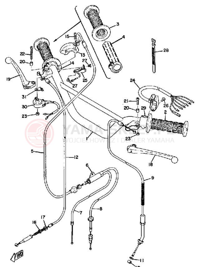 Schemat "Kierownica i osprzęt" do Yamaha JT2/JT2MX