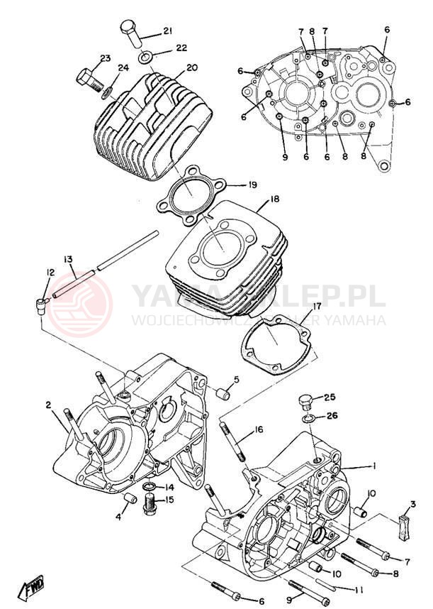 Schemat "cylinder, obudowa silnika" do Yamaha ATM1B/CT1B/AT1B