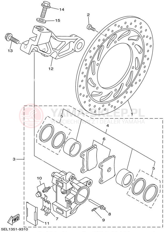 Schemat "Zacisk hamulcowy tylny" do Yamaha V-STAR 1100 XVS1100L/XVS1100LC